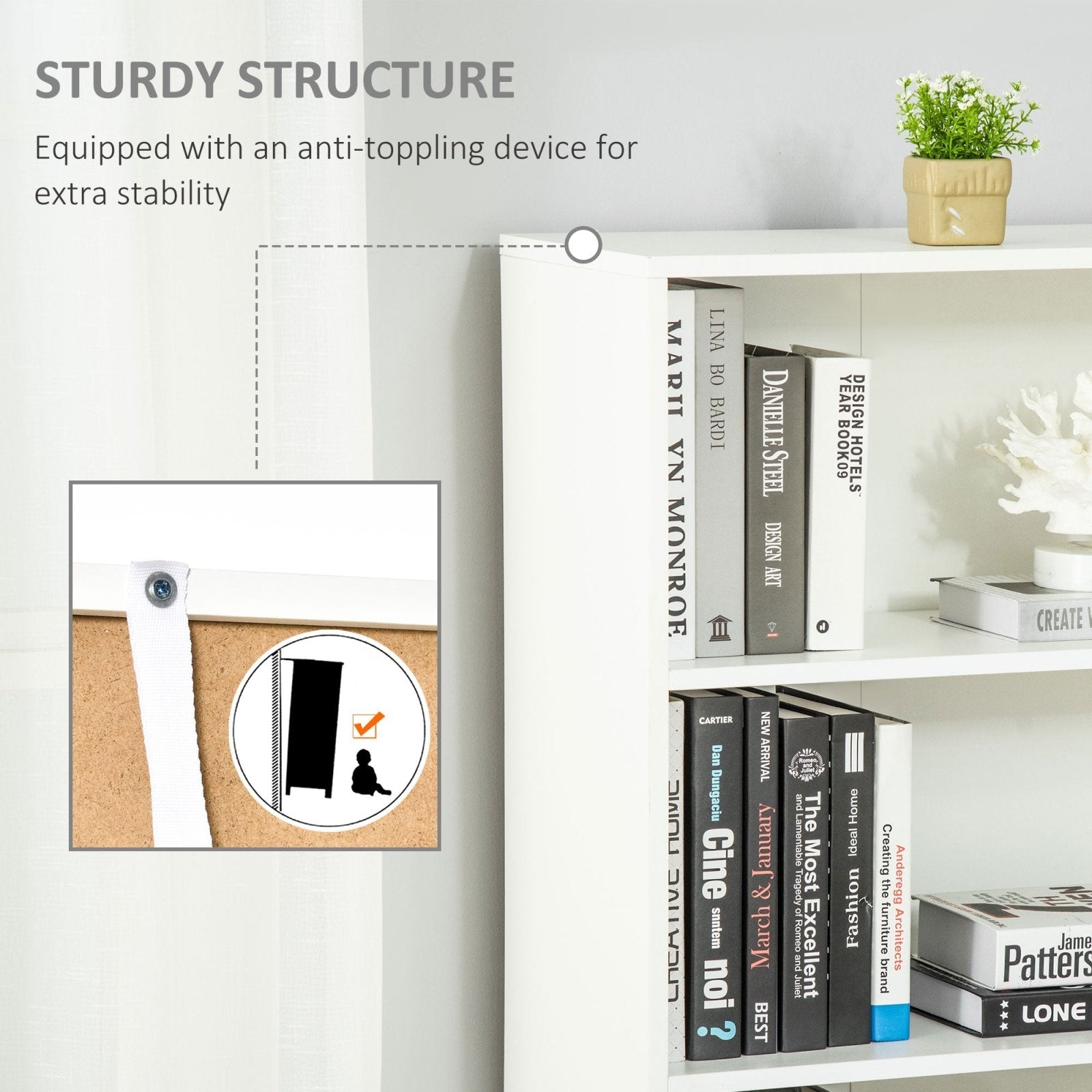 2 Door 4 Shelves Tall Bookcase Modern Storage Cupboard Display Unit for Living Room Study Bedroom Home Office Furniture White - Bedzy UK modern and affordable home furniture England