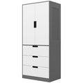 2 Door Modern Wardrobe with 3 Drawers & Hanging Rod - Grey