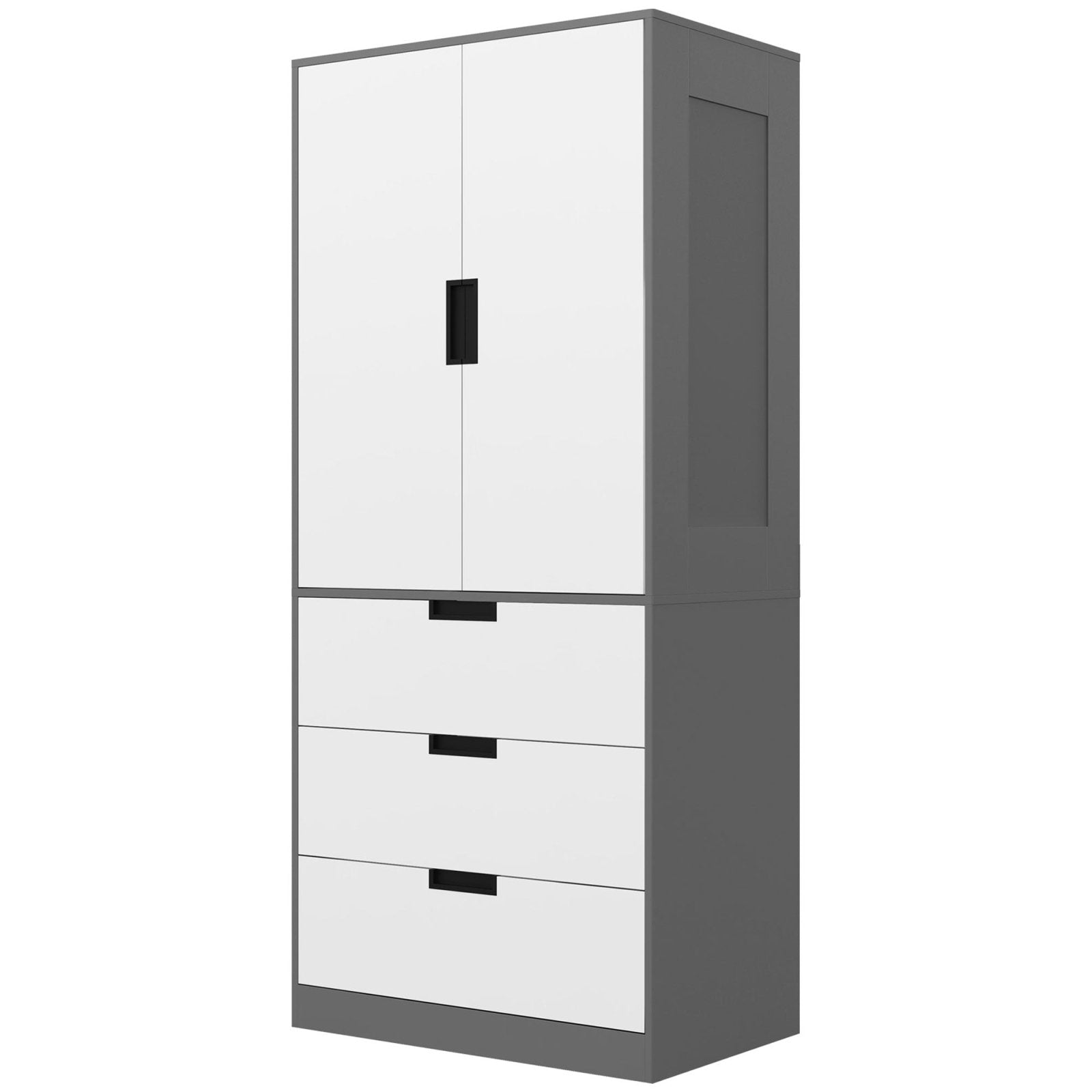 2 Door Wardrobe, Modern Wardrobe with 3 Drawers and Hanging Rod for Bedroom, Grey - Bedzy UK modern and affordable home furniture England