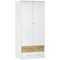 2 Door Wardrobe with Drawers and Hanging Rod for Bedroom Clothes Storage - White