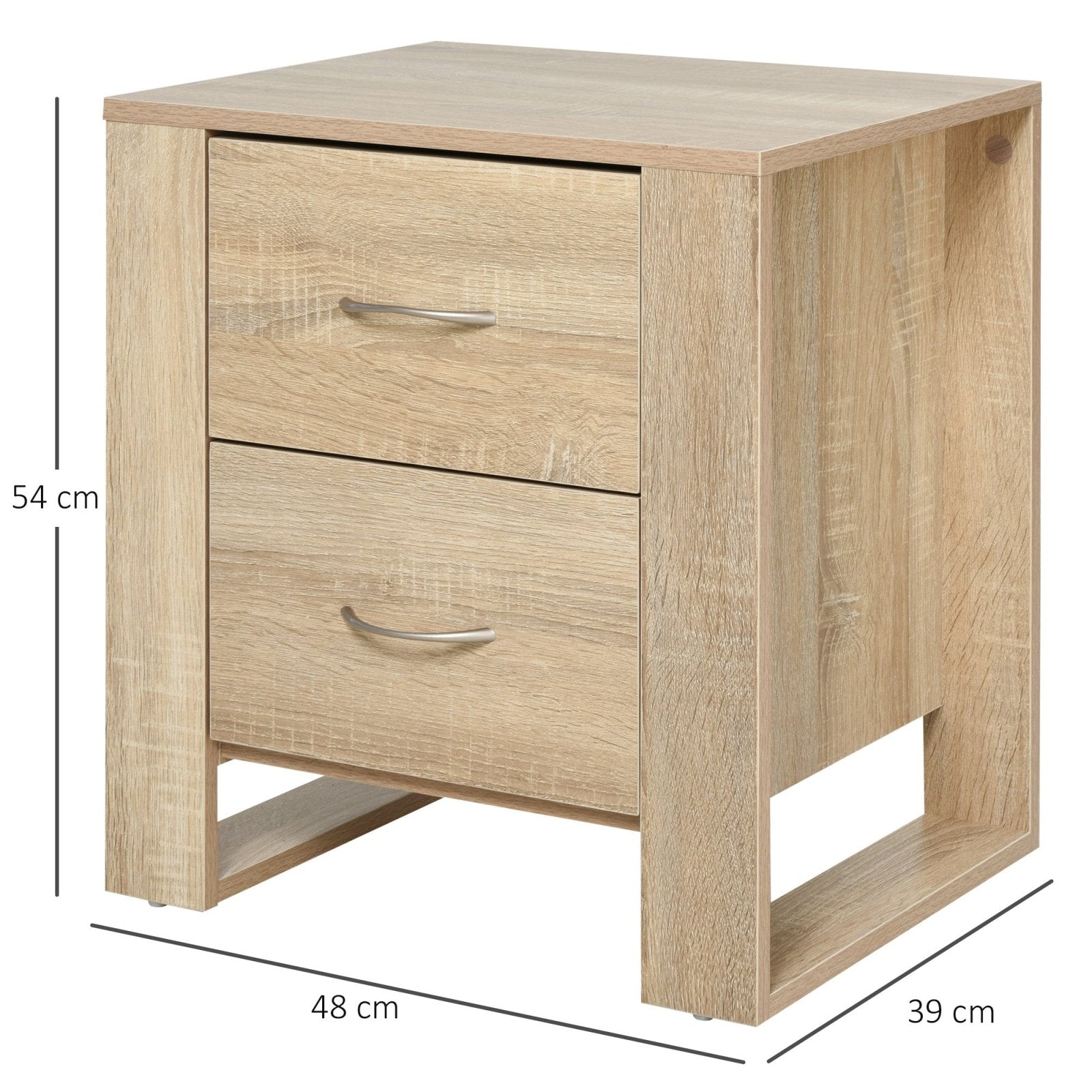 2 Drawer Modern Boxy Bedside Table w/ Handles Elevated Base Melamine Coating Bedroom Storage Furniture Night Stand Organisation Oak Brown - Bedzy UK modern and affordable home furniture England