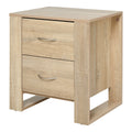 Modern 2 Drawer Bedside Table with Handles - Oak Brown