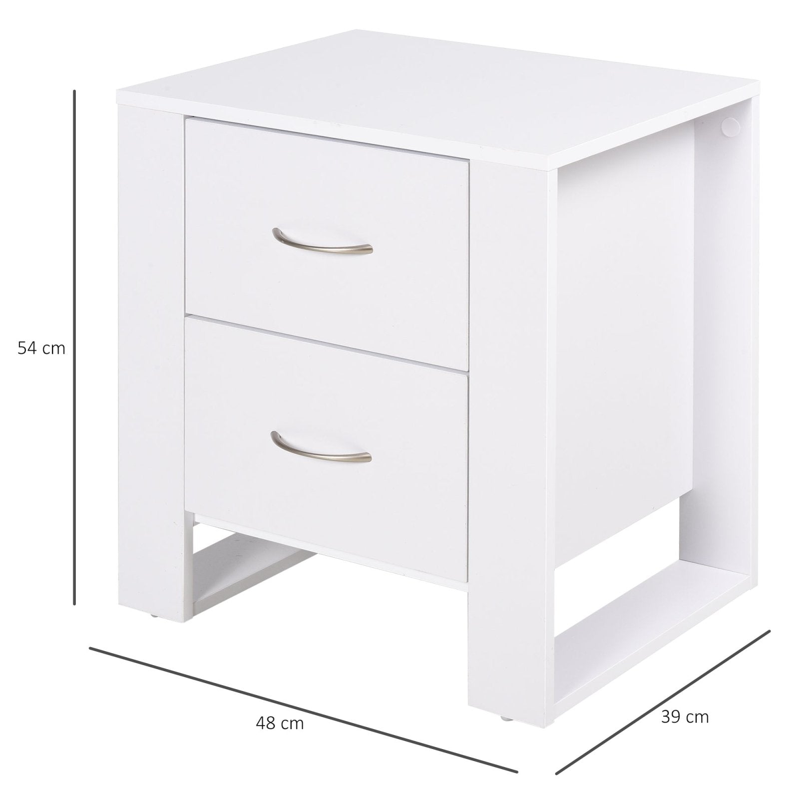 2 Drawer Modern Boxy Bedside Table w/ Handles Elevated Base Melamine Coating Bedroom Storage Furniture Night Stand Organisation White - Bedzy UK modern and affordable home furniture England