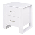 2 Drawer Modern Boxy Bedside Table with Handles and Elevated Base - White