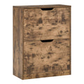 2 Drawer Industrial Shoe Cabinet with Flip Doors and Adjustable Shelf for 12 Pairs - Rustic Brown