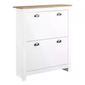 2 Drawer Narrow Shoe Cabinet with Flip Doors and Adjustable Shelf for 12 Pairs - White