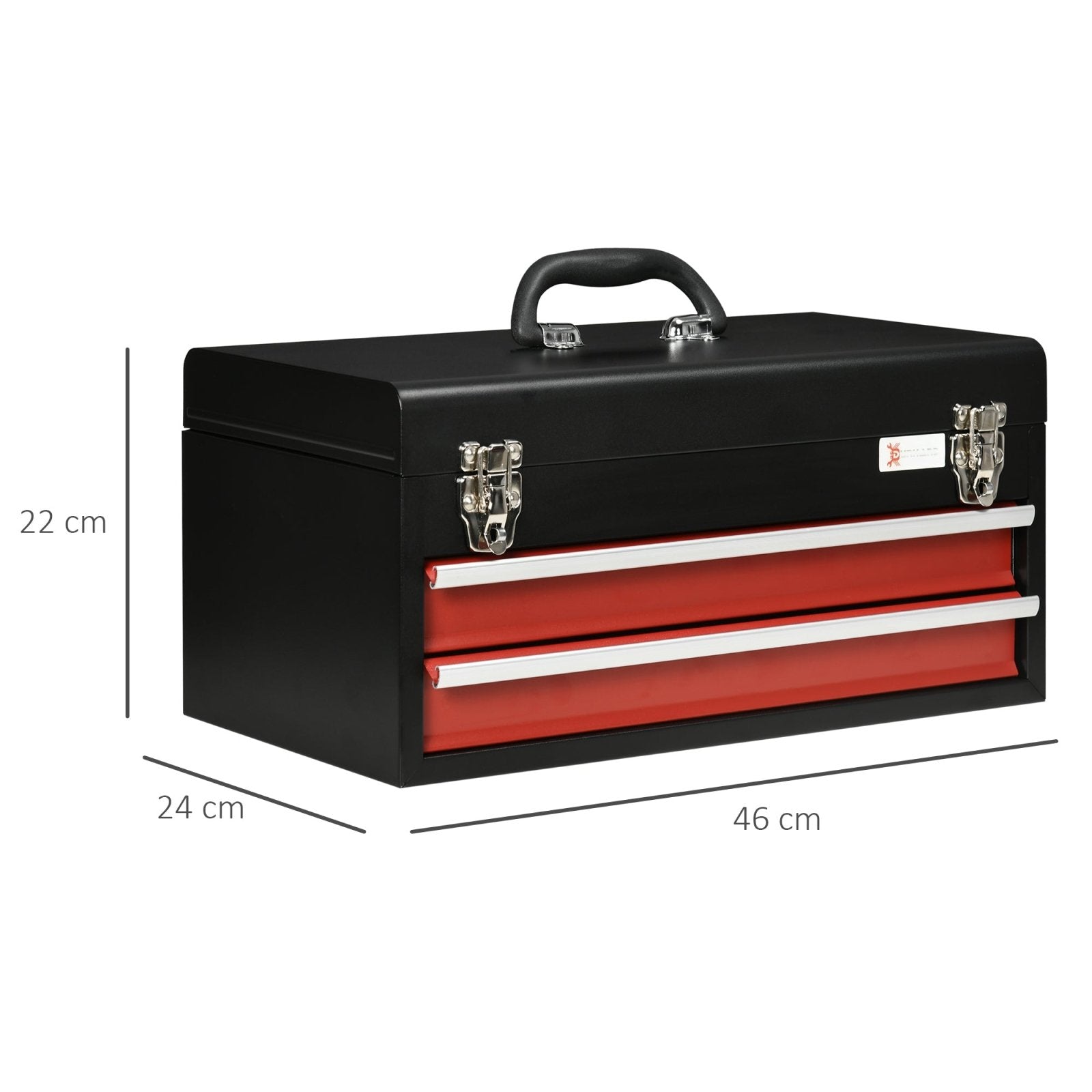 2 Drawer Tool Chest, Lockable Metal Tool Box with Ball Bearing Runners, Portable Toolbox, 460mm x 240mm x 220mm - Bedzy UK modern and affordable home furniture England