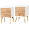 Set of 2 Nordic Style Wooden Bedside Tables with Pine Legs - Natural
