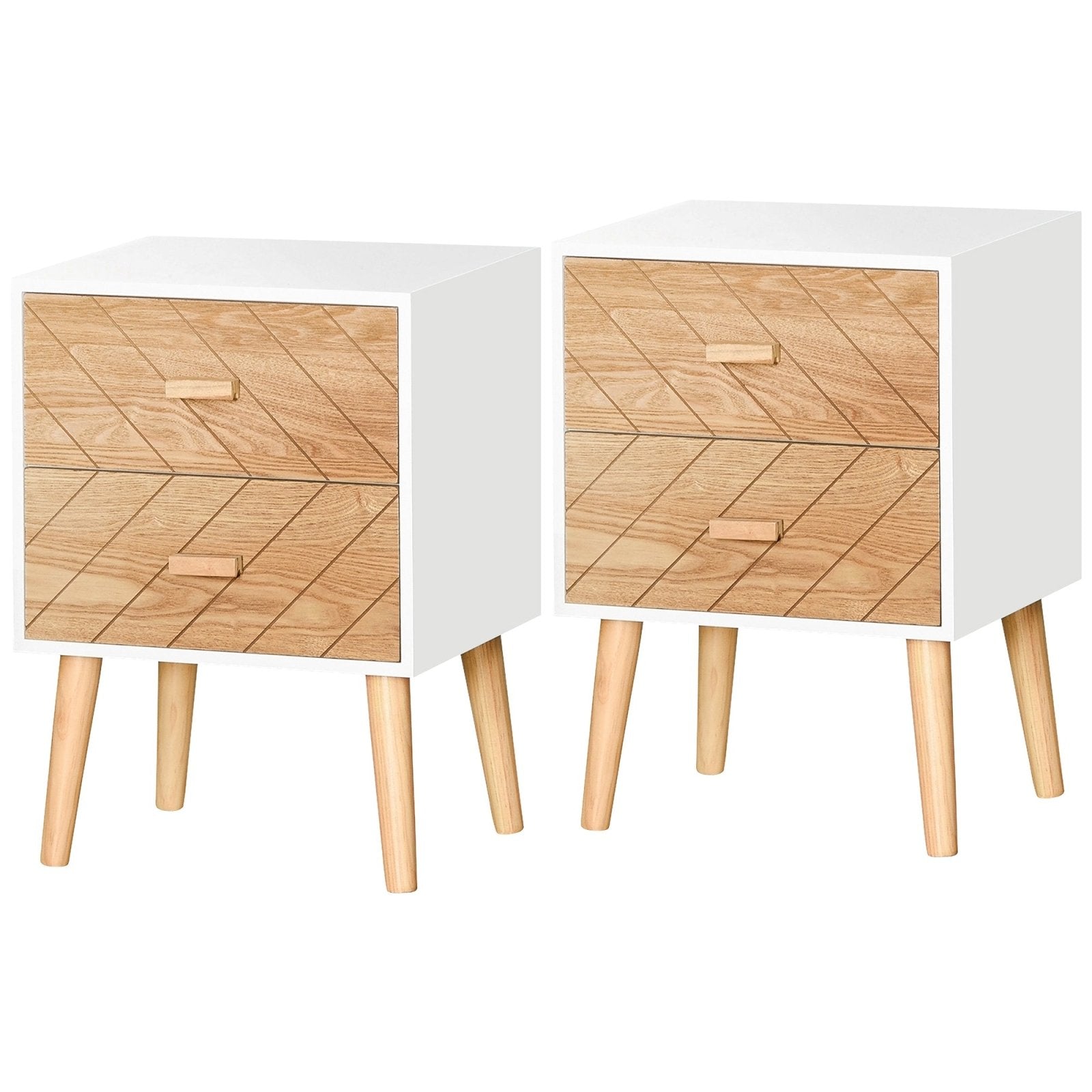 2 Drawers Bedside Table with Pine Legs, Bedroom Wooden Storage Cabinet, Set of 2, Natural - Bedzy UK modern and affordable home furniture England