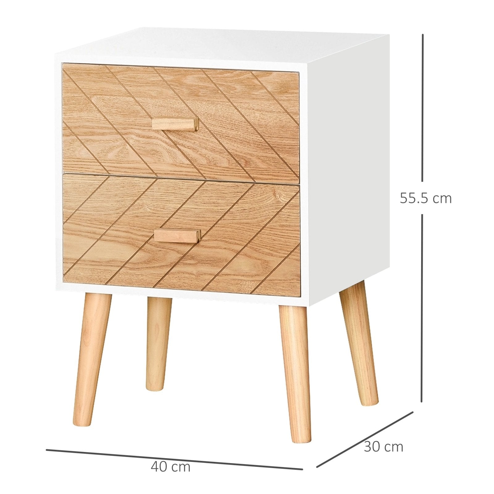 2 Drawers Bedside Table with Pine Legs, Bedroom Wooden Storage Cabinet, Set of 2, Natural - Bedzy UK modern and affordable home furniture England