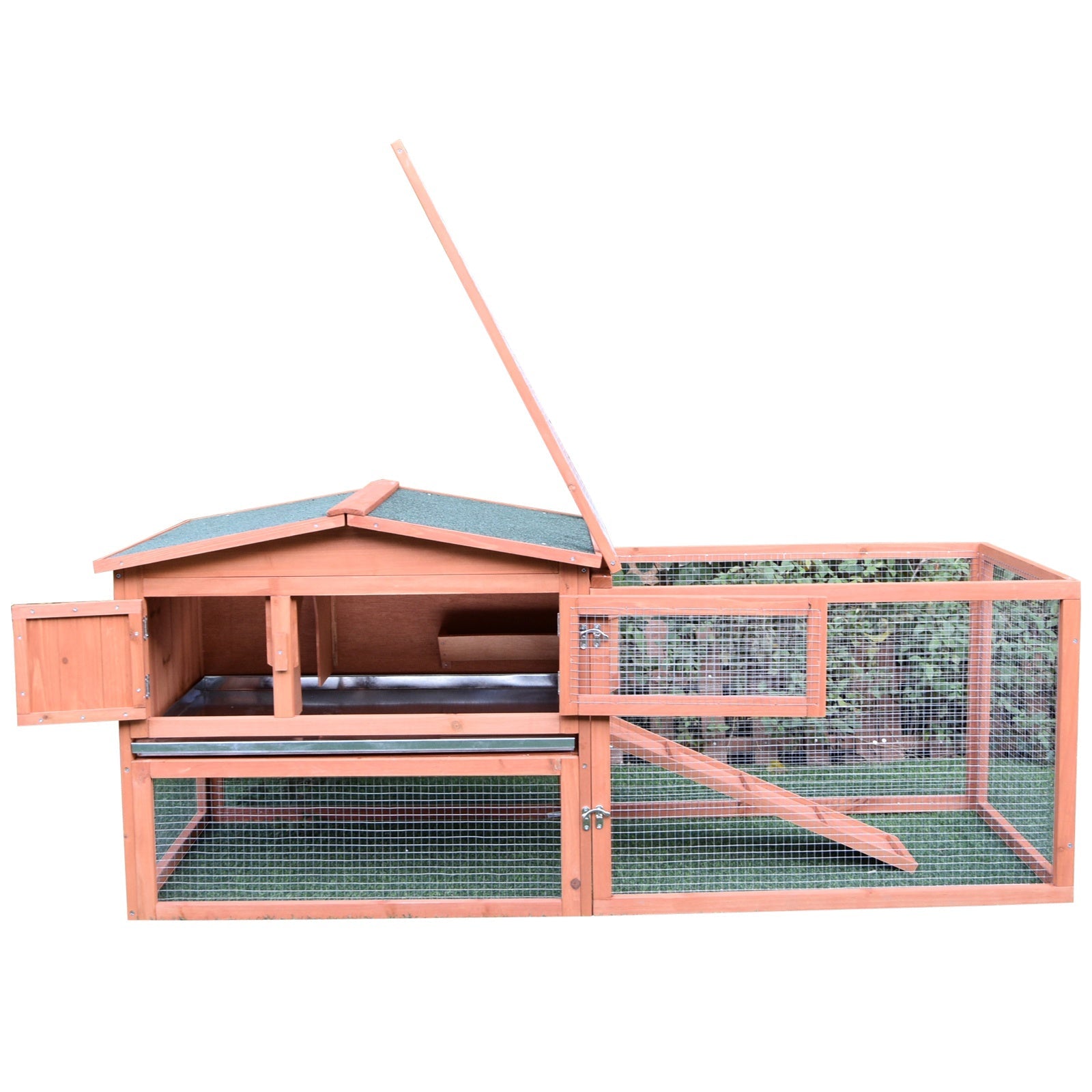 2 Floor Wooden Rabbit Hutch Bunny Cage House Chicken Coop Outdoor Garden Backyard 158 x 58 x 68 cm - Bedzy UK modern and affordable home furniture England