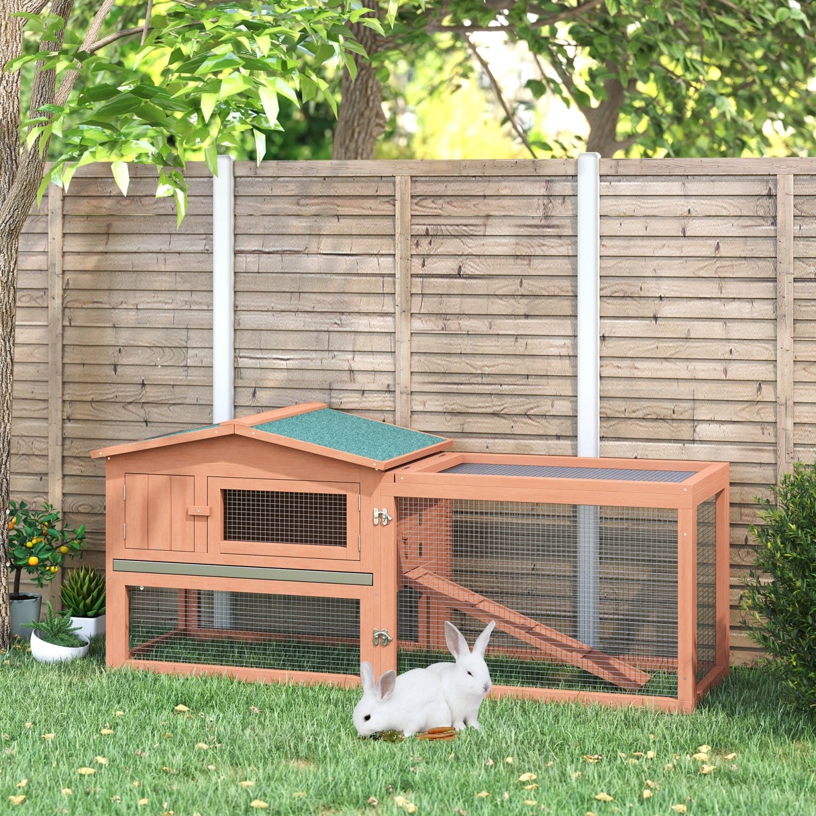 2 Floor Wooden Rabbit Hutch Bunny Cage House Chicken Coop Outdoor Garden Backyard 158 x 58 x 68 cm - Bedzy UK modern and affordable home furniture England