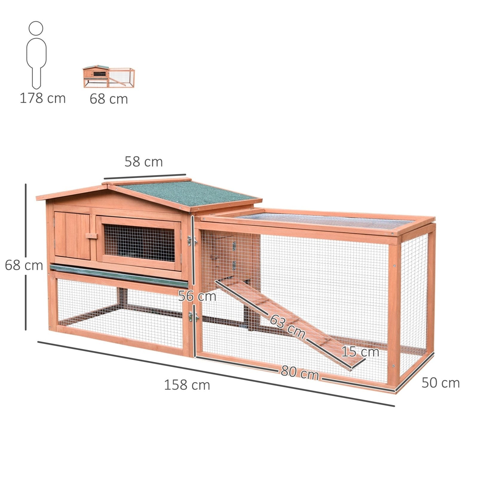 2 Floor Wooden Rabbit Hutch Bunny Cage House Chicken Coop Outdoor Garden Backyard 158 x 58 x 68 cm - Bedzy UK modern and affordable home furniture England