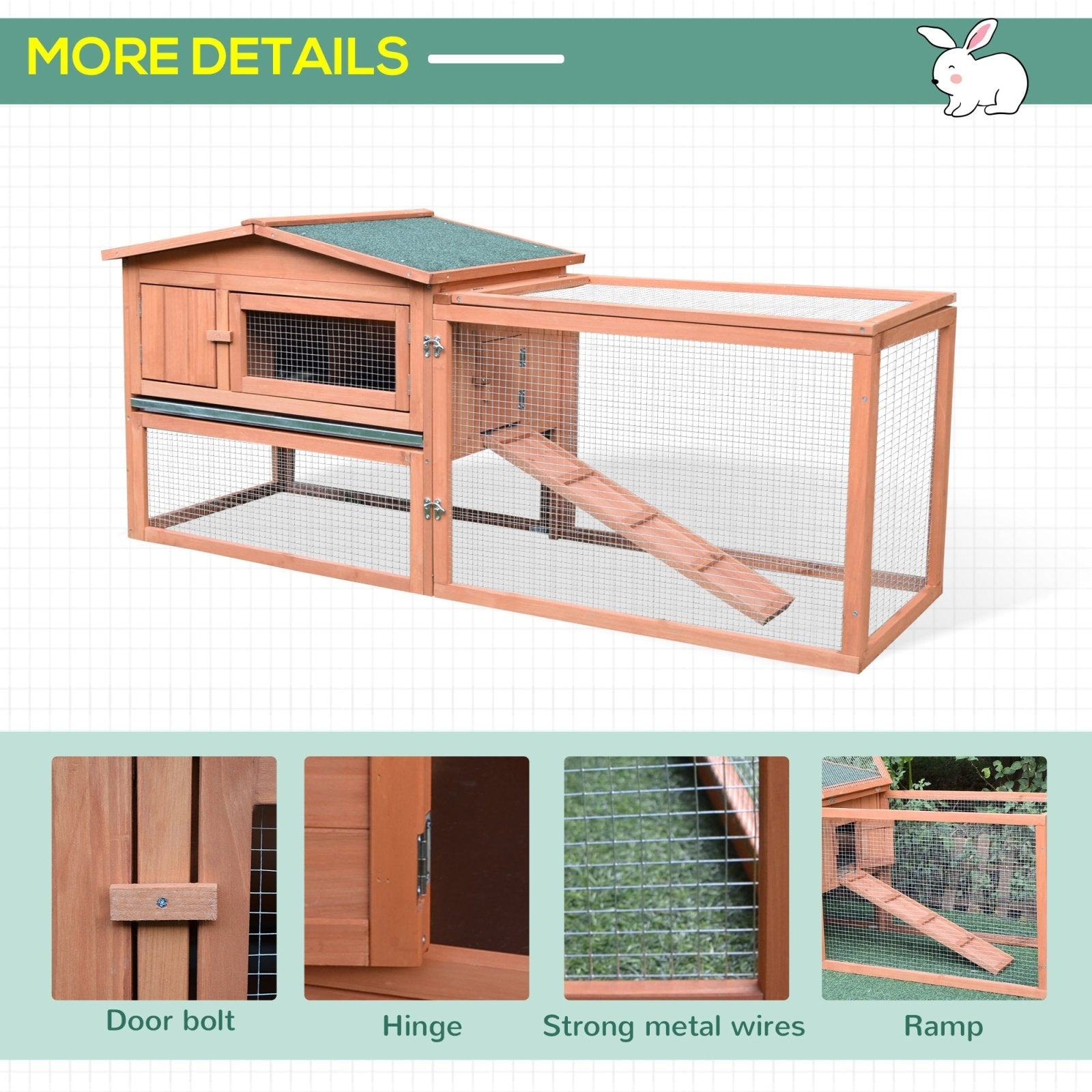 2 Floor Wooden Rabbit Hutch Bunny Cage House Chicken Coop Outdoor Garden Backyard 158 x 58 x 68 cm - Bedzy UK modern and affordable home furniture England