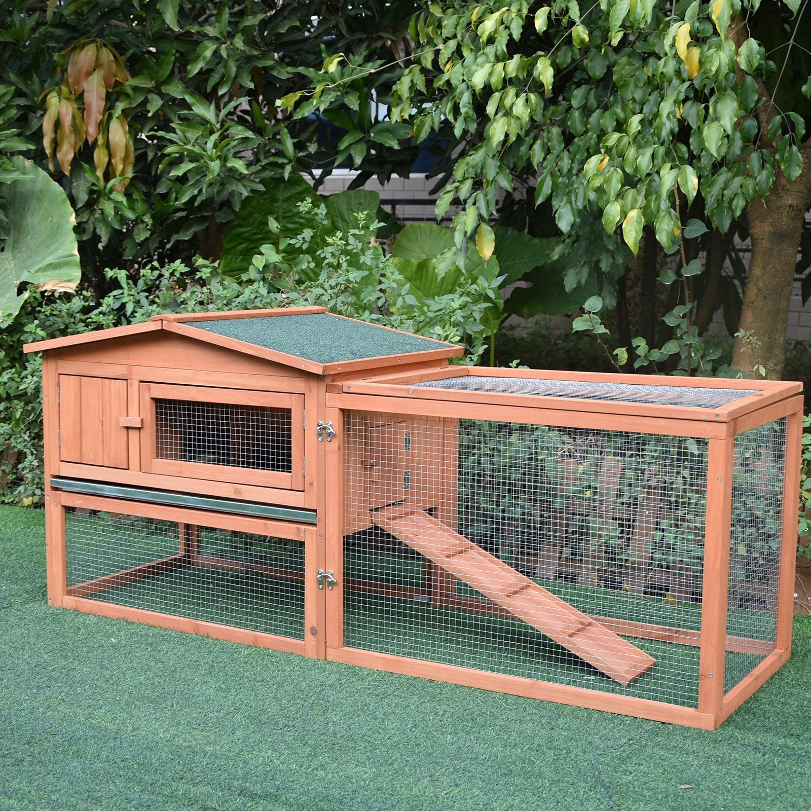 2 Floor Wooden Rabbit Hutch Bunny Cage House Chicken Coop Outdoor Garden Backyard 158 x 58 x 68 cm - Bedzy UK modern and affordable home furniture England