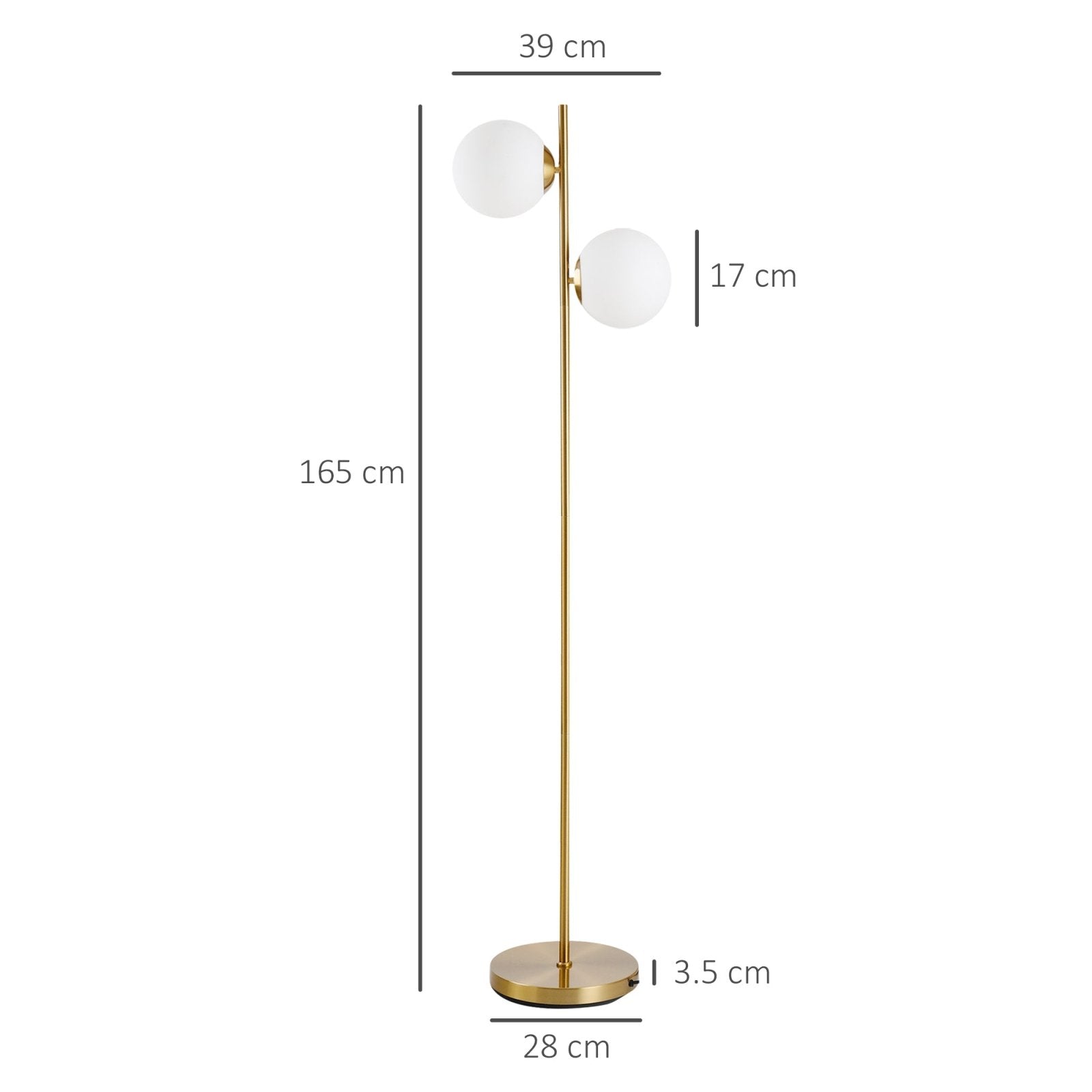 2 Glass Shade Floor Lamp Metal Pole Cool Modern Decorative w/ Floor Switch Home Office Furnishing Gold - Bedzy UK modern and affordable home furniture England