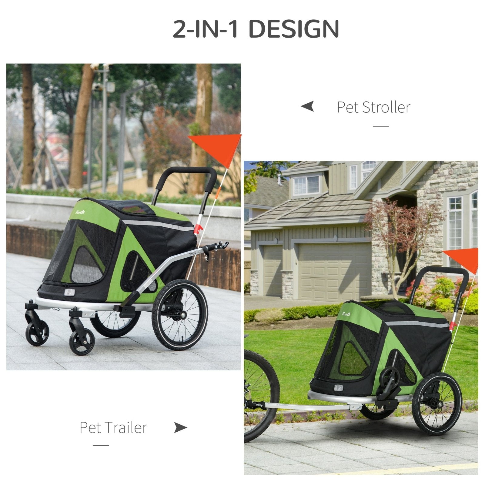 2 in 1 Aluminium Foldable Dog Bike Trailer, Pet Stroller, for Medium Dogs - Green - Bedzy UK modern and affordable home furniture England