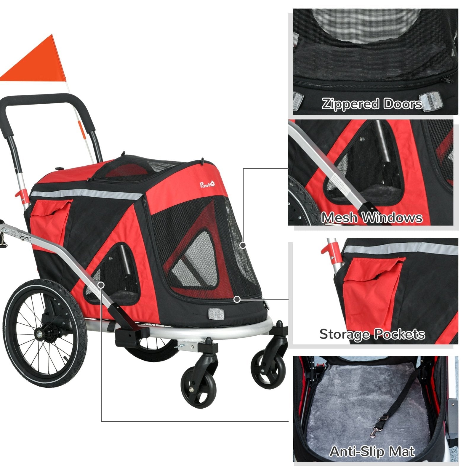 2 in 1 Aluminium Foldable Dog Bike Trailer, Pet Stroller, for Medium Dogs - Red - Bedzy UK modern and affordable home furniture England