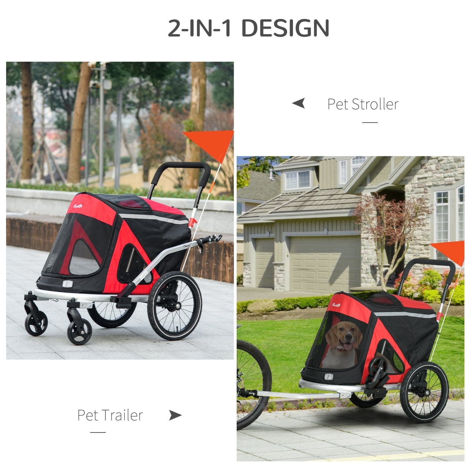 2 in 1 Aluminium Foldable Dog Bike Trailer, Pet Stroller, for Medium Dogs - Red - Bedzy UK modern and affordable home furniture England