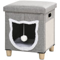 2 in 1 Cat Bed Ottoman with Removable Cushion, Scratching Pad & Handles - Grey