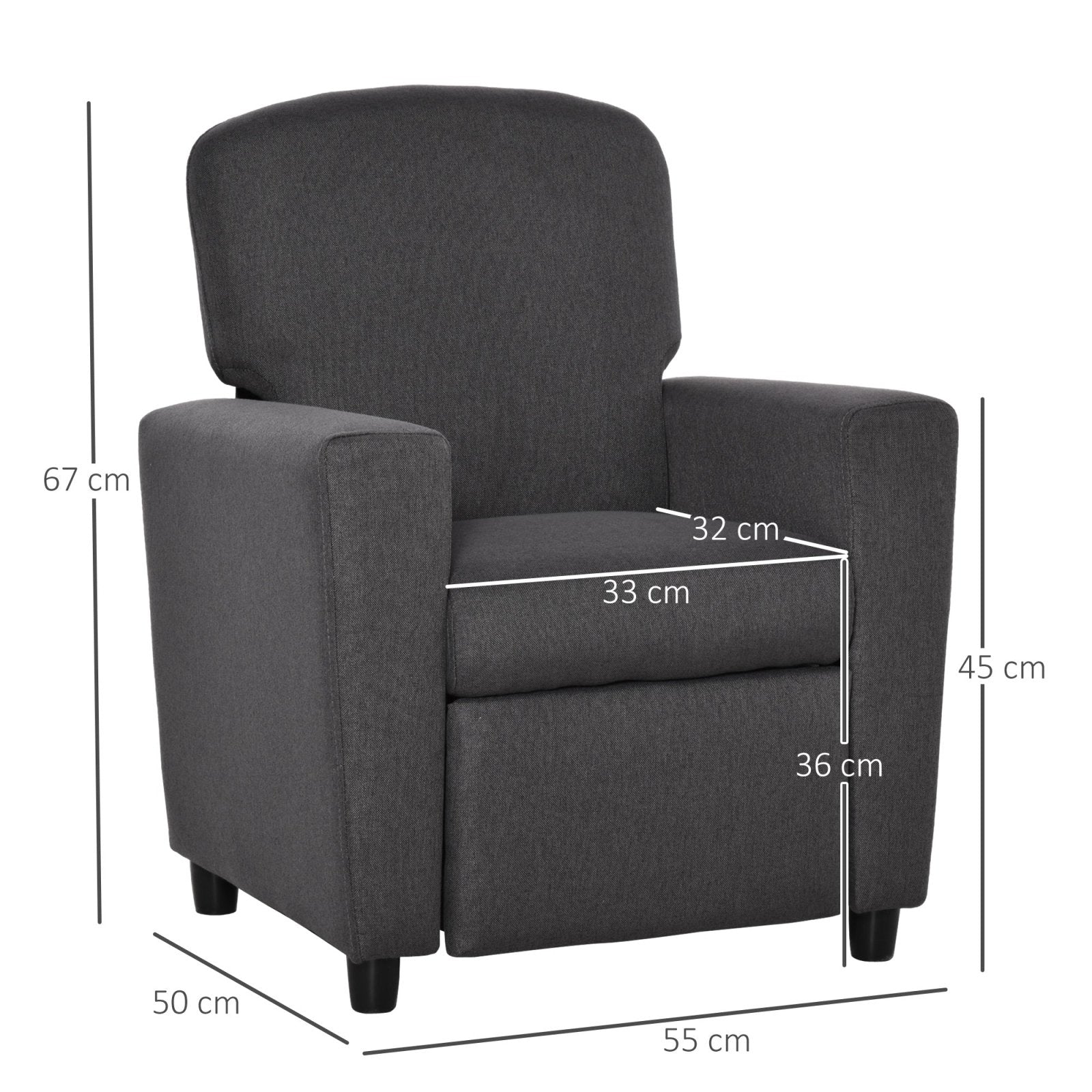 2 in 1 design Kids Sofa Armchair with Footrest for Children Playroom Bedroom Living Room, 55 x 50 x 67cm, Grey - Bedzy UK modern and affordable home furniture England