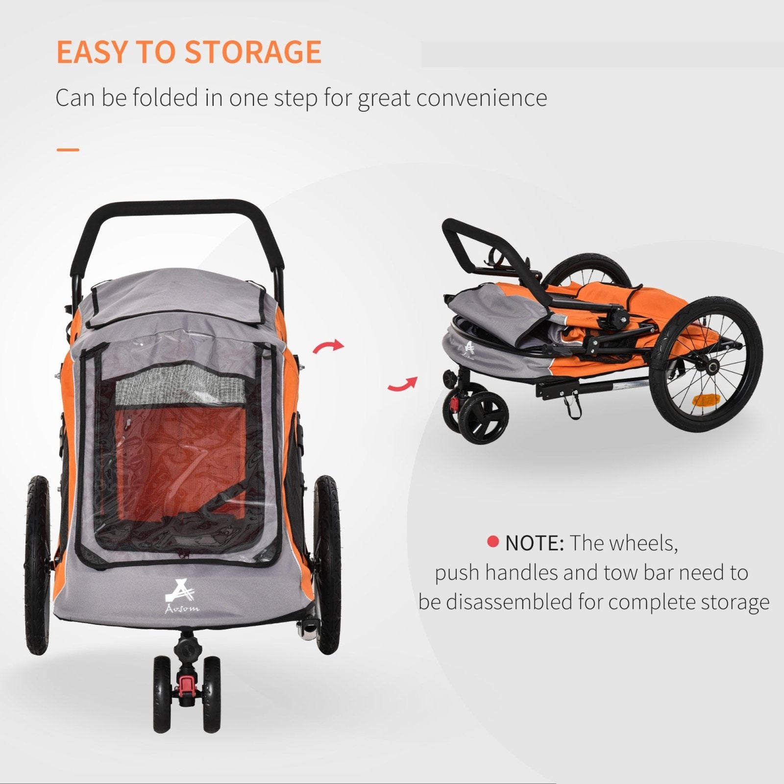 2 IN 1 Dog Bicycle Trailer Pet Carrier Stroller 360° Rotatable Front Wheel Reflectors Parking Brake Straps Cup Holder Water Resistant Orange - Bedzy UK modern and affordable home furniture England