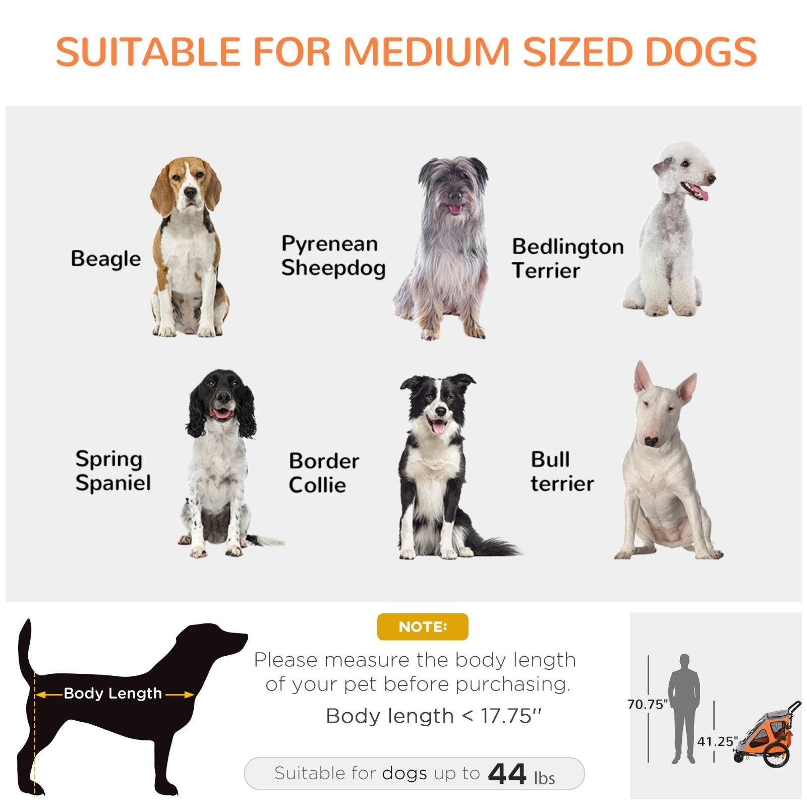 2 IN 1 Dog Bicycle Trailer Pet Carrier Stroller 360° Rotatable Front Wheel Reflectors Parking Brake Straps Cup Holder Water Resistant Orange - Bedzy UK modern and affordable home furniture England