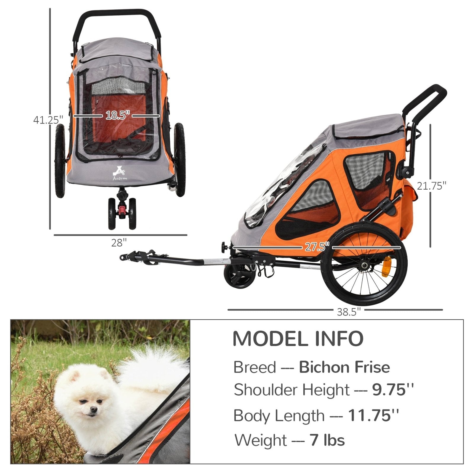 2 IN 1 Dog Bicycle Trailer Pet Carrier Stroller 360° Rotatable Front Wheel Reflectors Parking Brake Straps Cup Holder Water Resistant Orange - Bedzy UK modern and affordable home furniture England