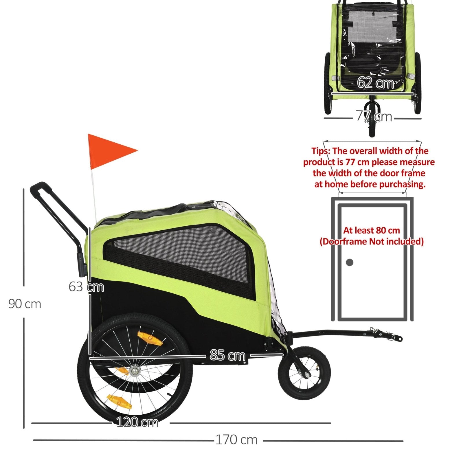 2 in 1 Dog Bike Trailer Pet Stroller for Large Dogs with Hitch, Quick - release 20" Wheels, Pet Bicycle Cart Trolley Carrier for Travel, Green - Bedzy UK modern and affordable home furniture England