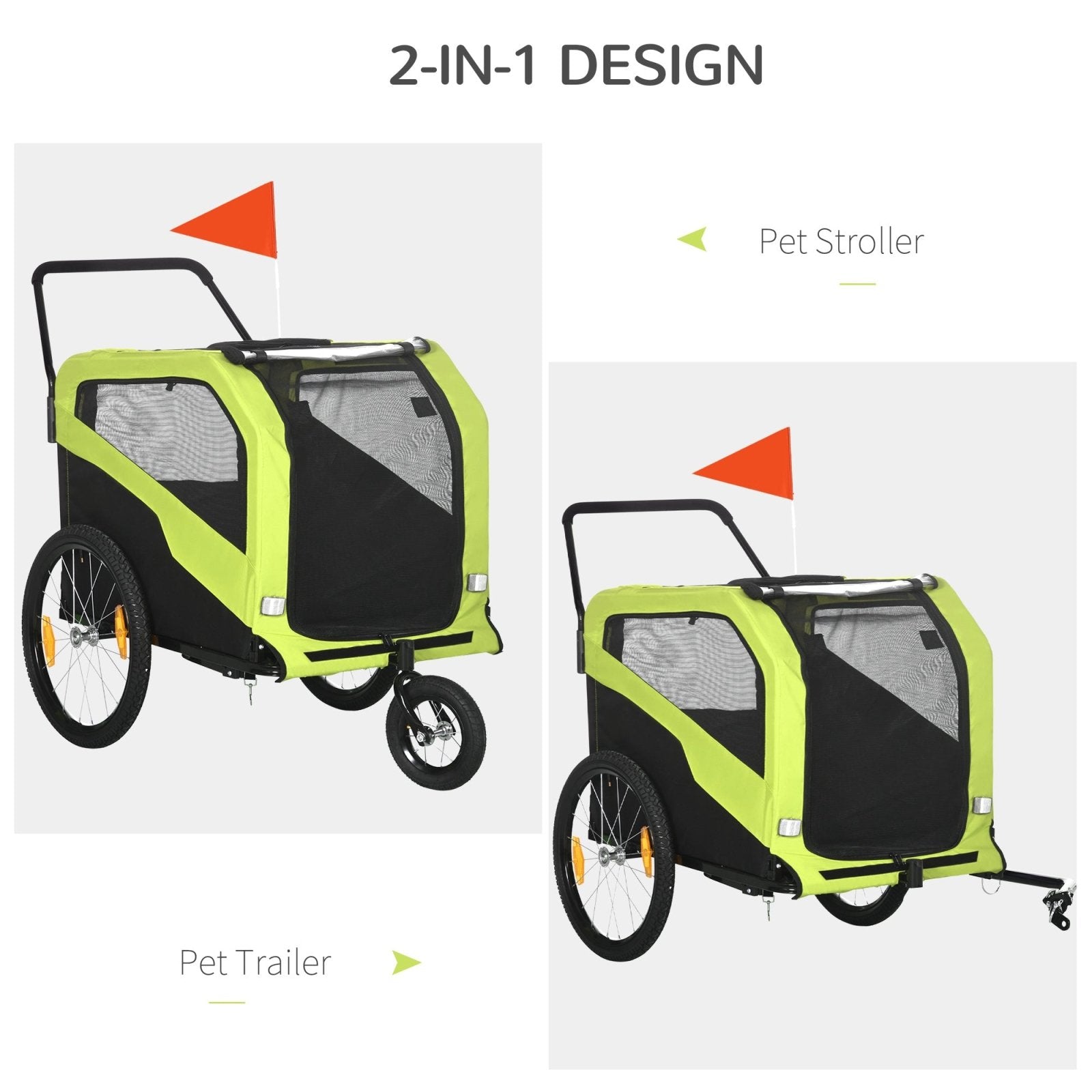 2 in 1 Dog Bike Trailer Pet Stroller for Large Dogs with Hitch, Quick - release 20" Wheels, Pet Bicycle Cart Trolley Carrier for Travel, Green - Bedzy UK modern and affordable home furniture England