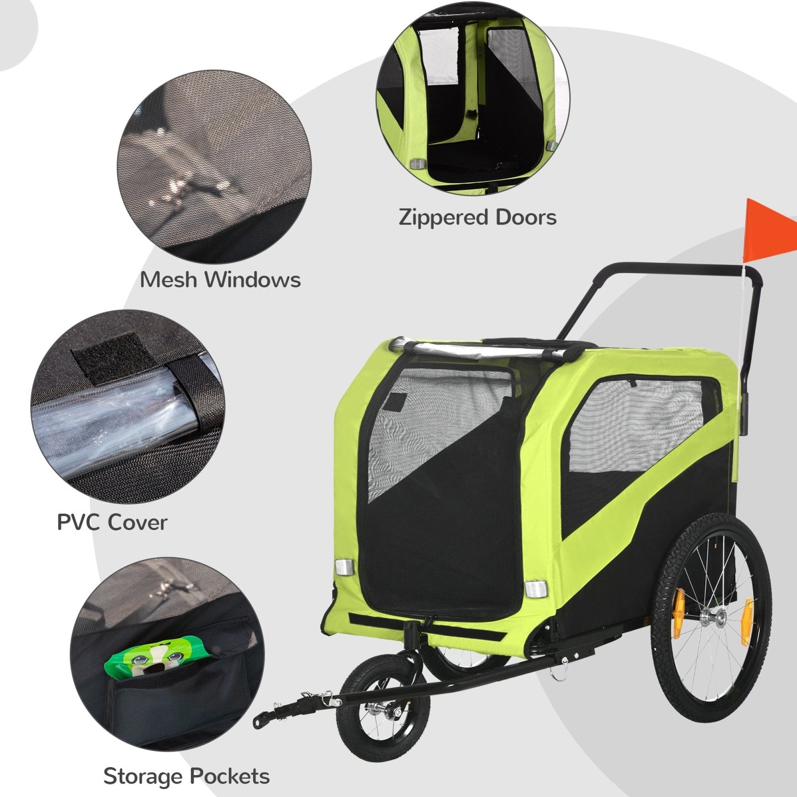 2 in 1 Dog Bike Trailer Pet Stroller for Large Dogs with Hitch, Quick - release 20" Wheels, Pet Bicycle Cart Trolley Carrier for Travel, Green - Bedzy UK modern and affordable home furniture England