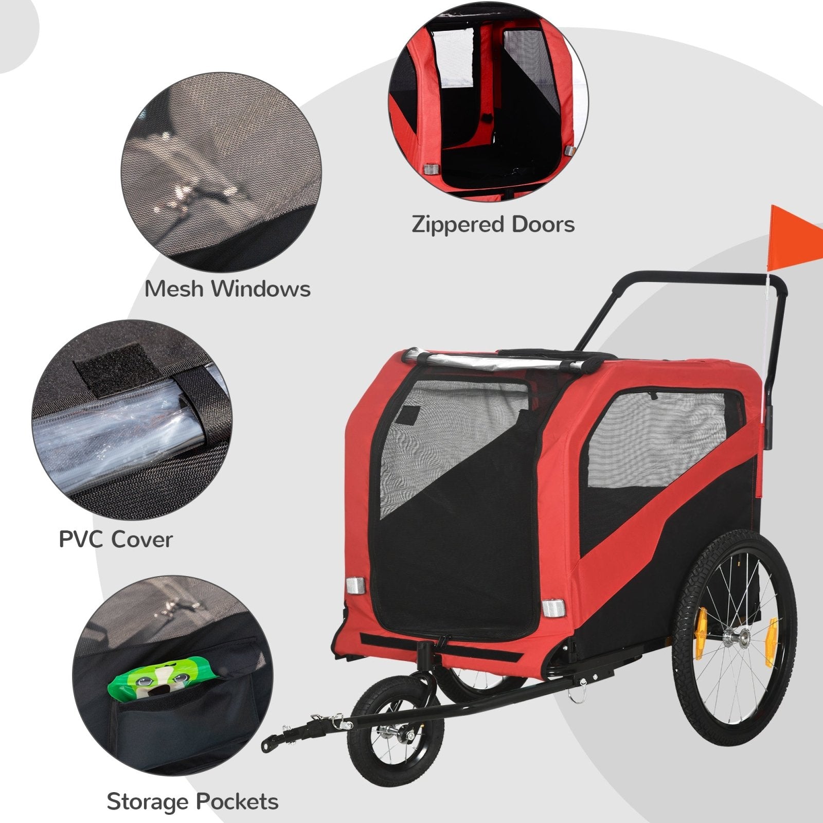 2 in 1 Dog Bike Trailer Pet Stroller for Large Dogs with Hitch, Quick - release 20" Wheels, Pet Bicycle Cart Trolley Carrier for Travel, Red - Bedzy UK modern and affordable home furniture England