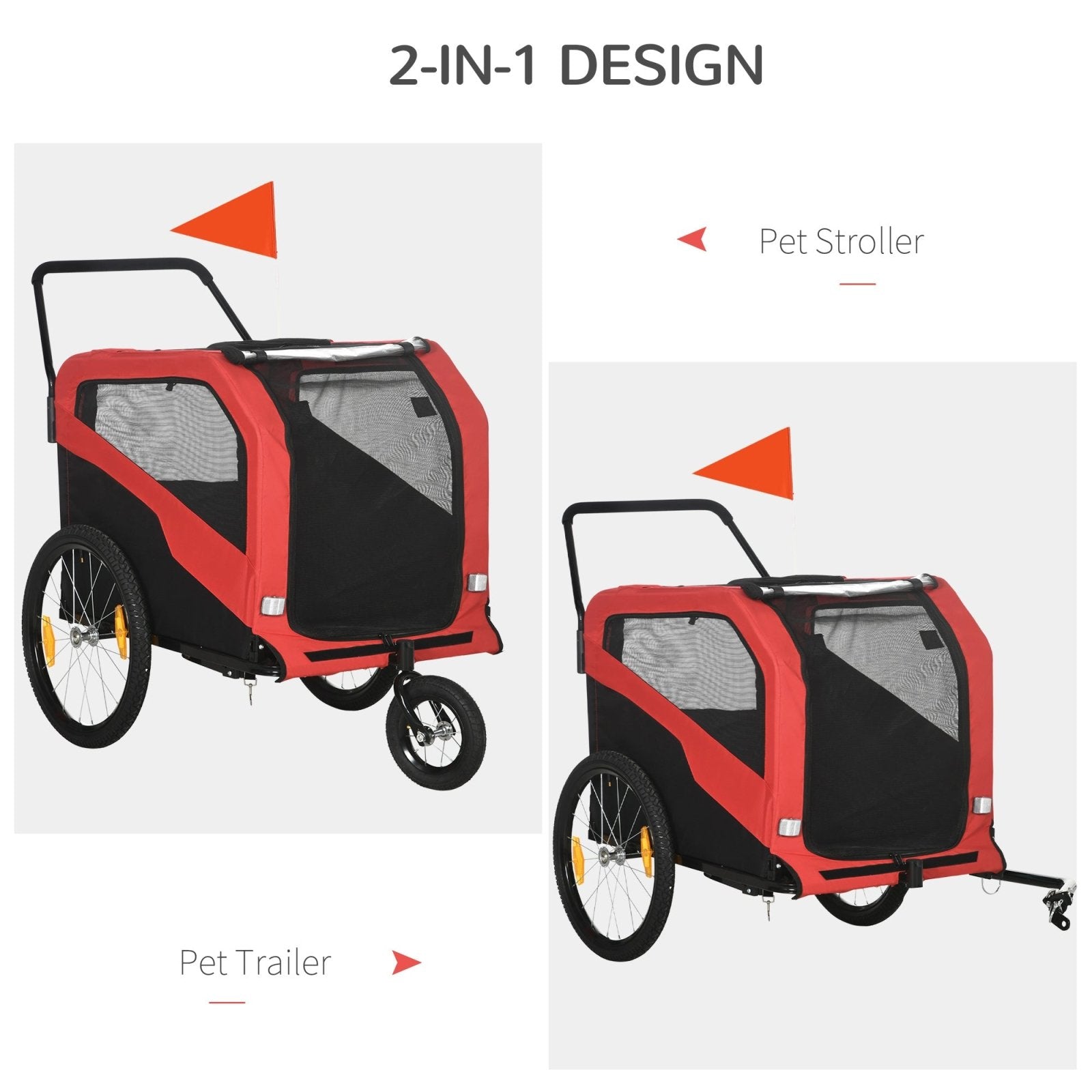 2 in 1 Dog Bike Trailer Pet Stroller for Large Dogs with Hitch, Quick - release 20" Wheels, Pet Bicycle Cart Trolley Carrier for Travel, Red - Bedzy UK modern and affordable home furniture England