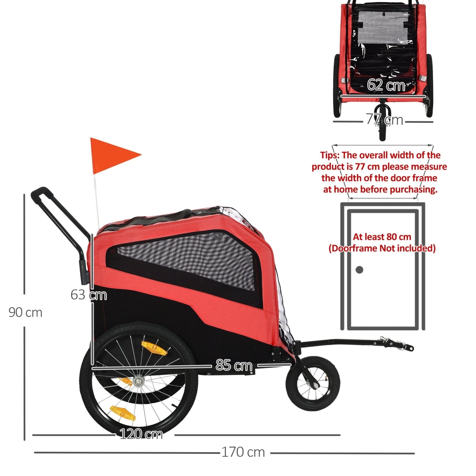 2 in 1 Dog Bike Trailer Pet Stroller for Large Dogs with Hitch, Quick - release 20" Wheels, Pet Bicycle Cart Trolley Carrier for Travel, Red - Bedzy UK modern and affordable home furniture England