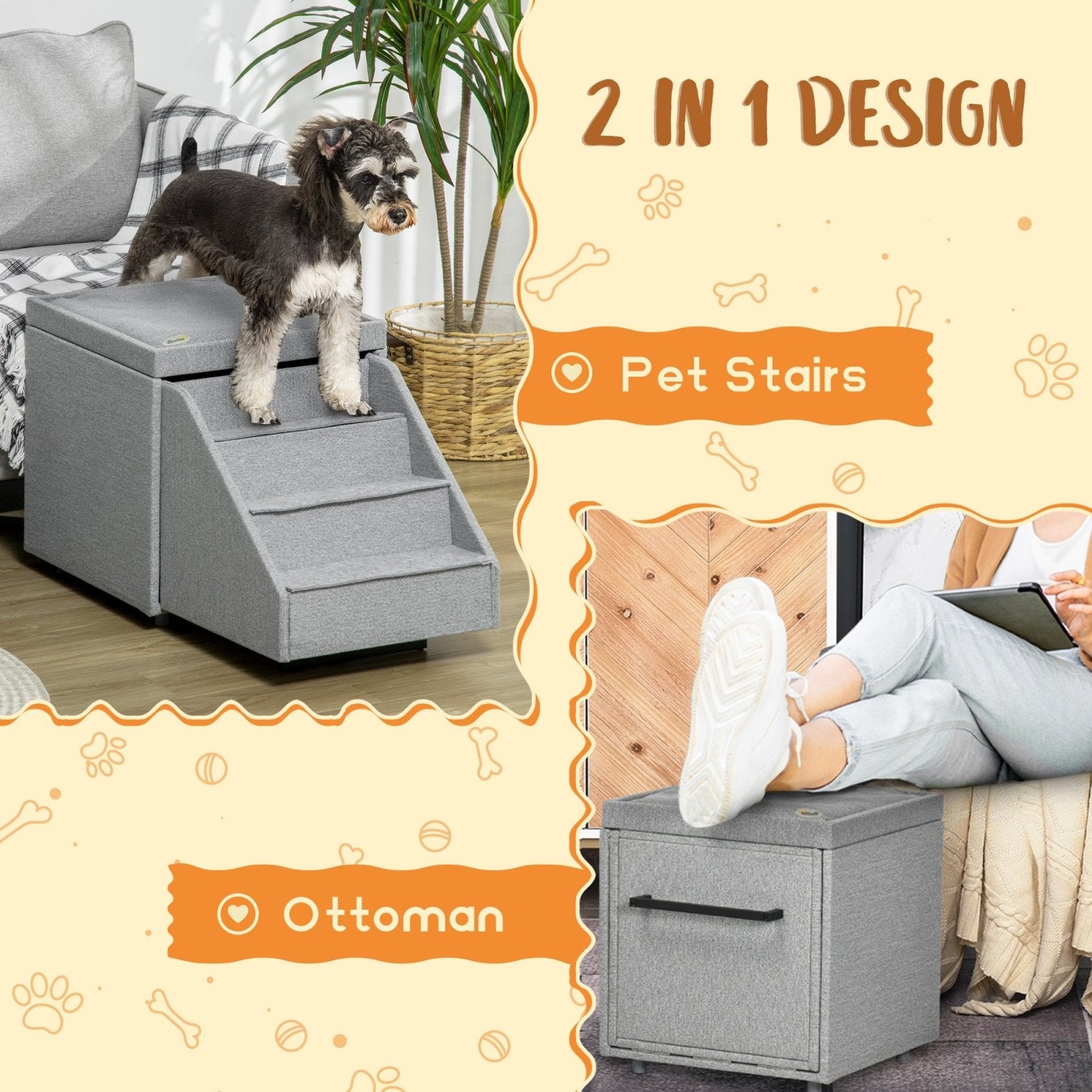 2 in 1 Dog Steps Ottoman, 4 - Tier Pet Stairs for Small Medium Dogs and Cats, with Storage Compartment - Bedzy UK modern and affordable home furniture England