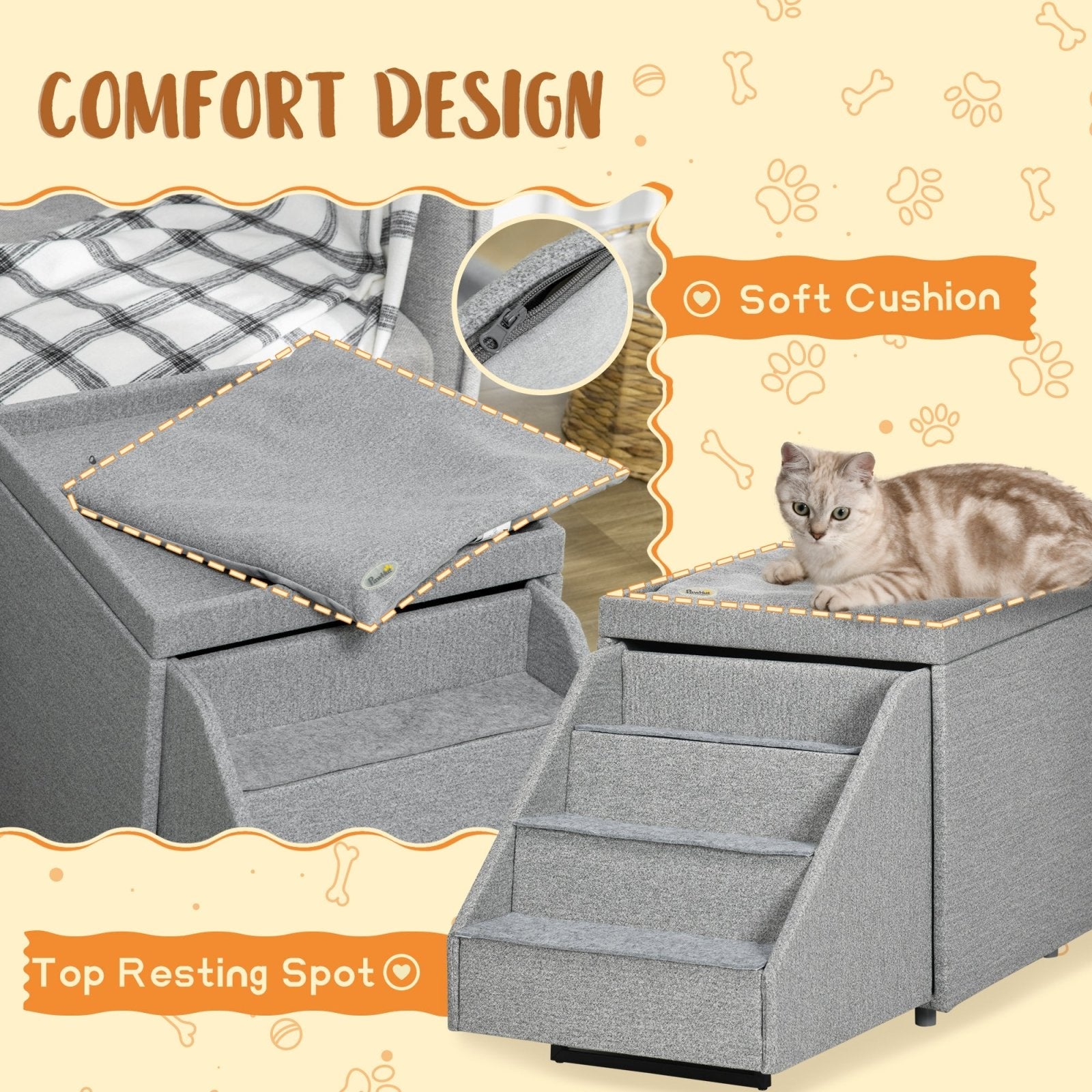 2 in 1 Dog Steps Ottoman, 4 - Tier Pet Stairs for Small Medium Dogs and Cats, with Storage Compartment - Bedzy UK modern and affordable home furniture England