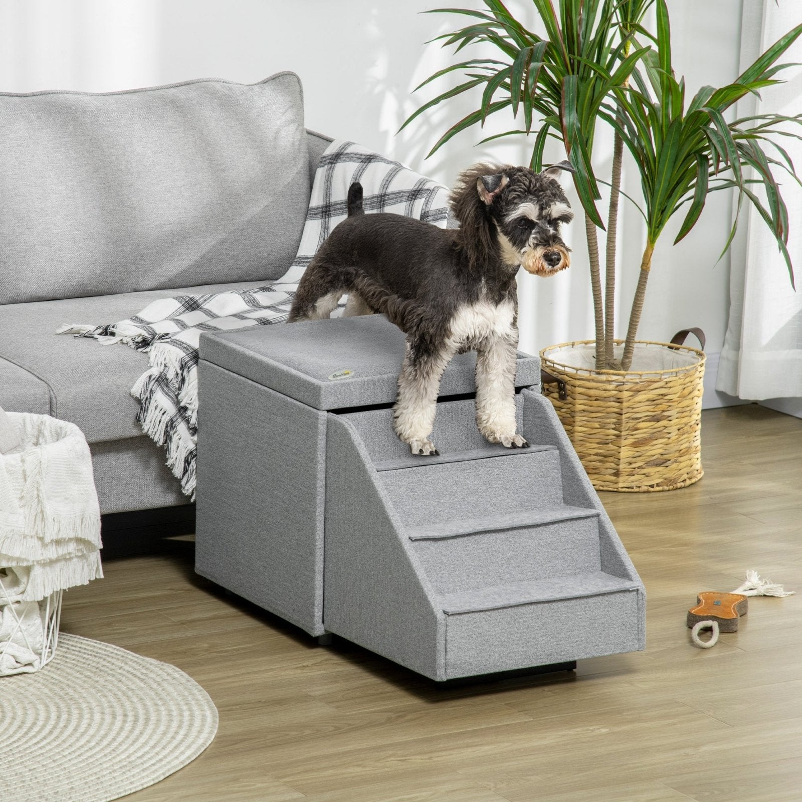 2 in 1 Dog Steps Ottoman, 4 - Tier Pet Stairs for Small Medium Dogs and Cats, with Storage Compartment - Bedzy UK modern and affordable home furniture England