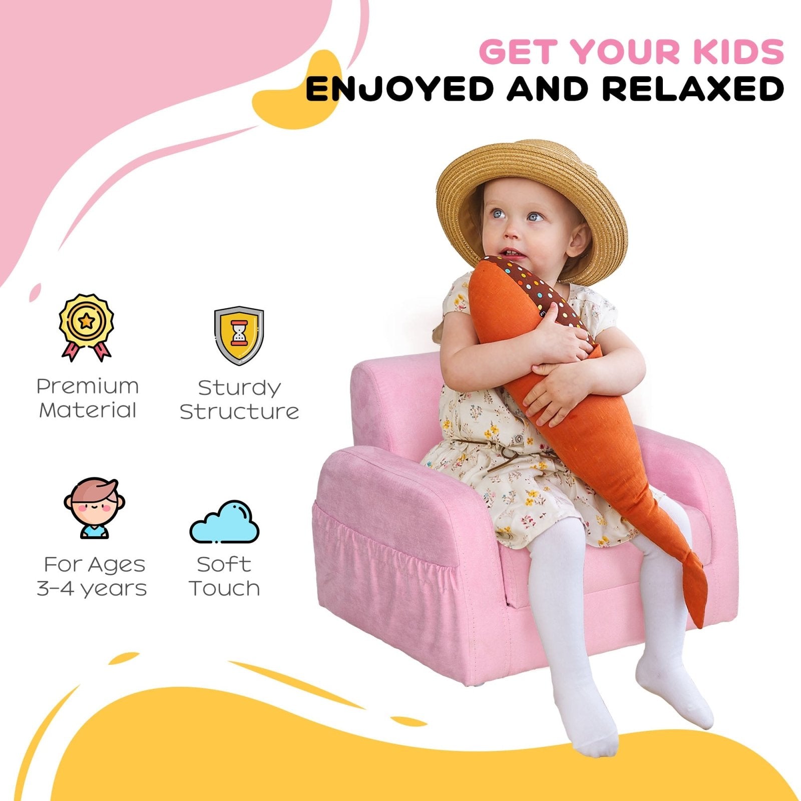 2 In 1 Kids Armchair Sofa Bed Fold Out Padded Wood Frame Bedroom, Pink - Bedzy UK modern and affordable home furniture England