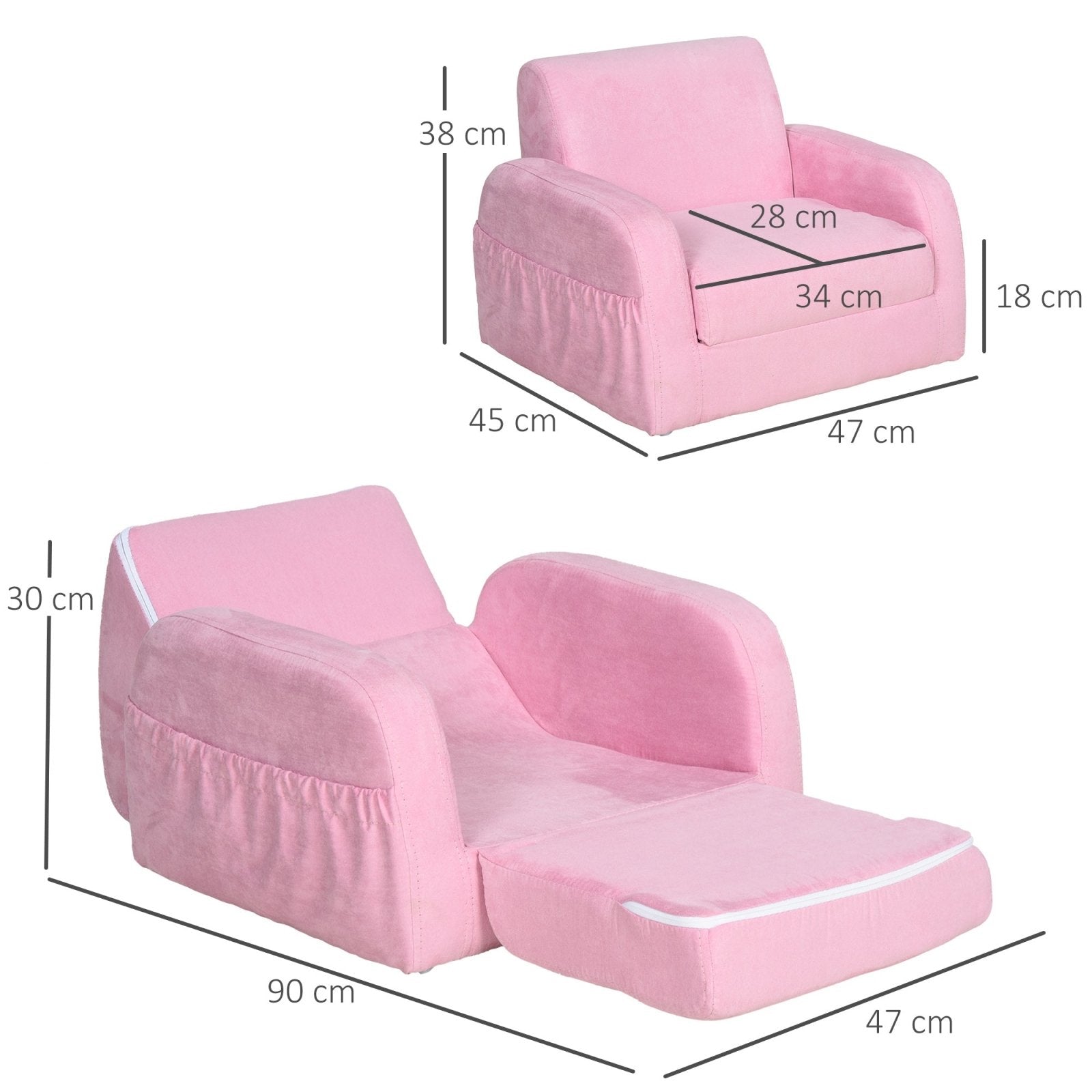 2 In 1 Kids Armchair Sofa Bed Fold Out Padded Wood Frame Bedroom, Pink - Bedzy UK modern and affordable home furniture England