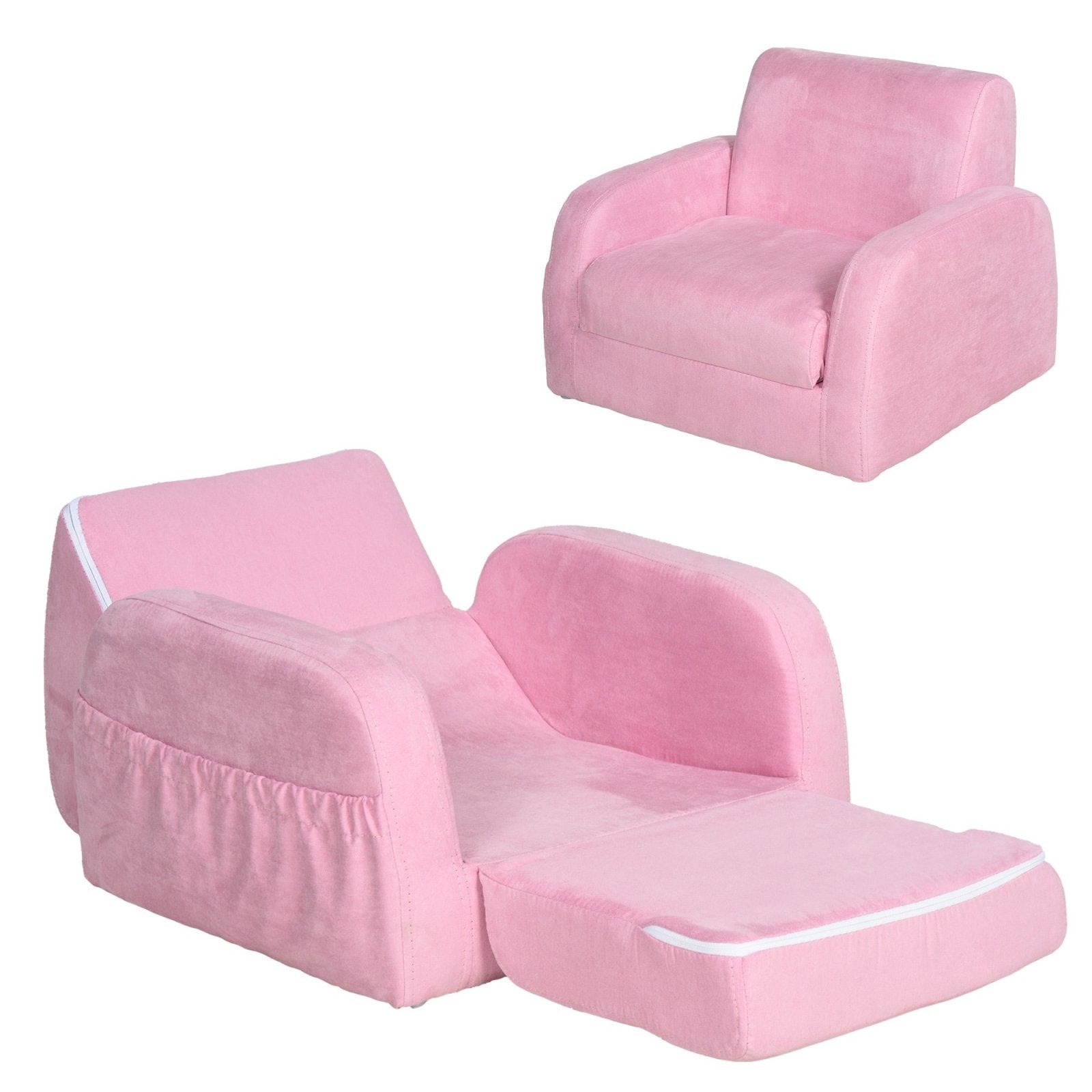 2 In 1 Kids Armchair Sofa Bed Fold Out Padded Wood Frame Bedroom, Pink - Bedzy UK modern and affordable home furniture England