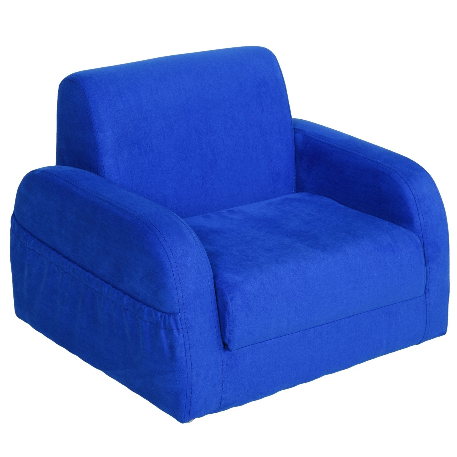 2 In 1 Kids Children Sofa Chair Bed Folding Couch Soft Flannel Foam Toddler Furniture for 3 - 4 years old Playroom Bedroom Living Room Blue - Bedzy UK modern and affordable home furniture England