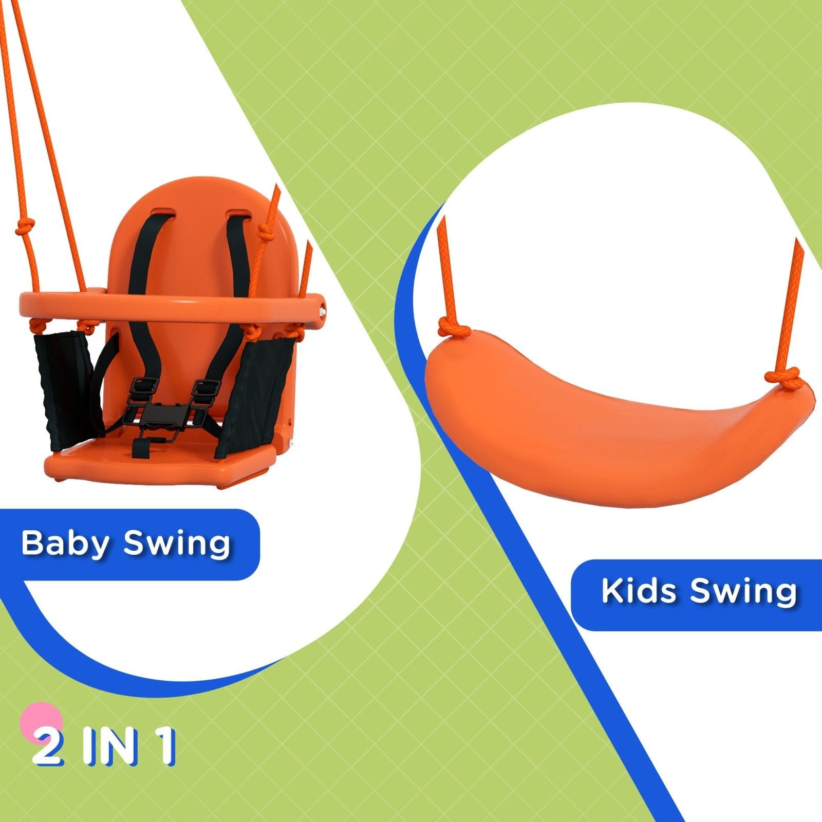 2 In 1 Metal Frame Nursery Swing w/ Comfortable Seat Safety Belt Orange - Bedzy UK modern and affordable home furniture England