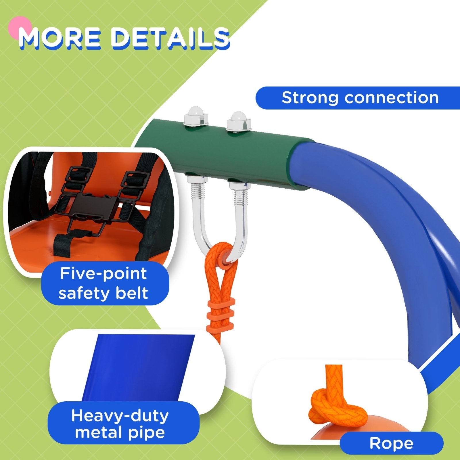 2 In 1 Metal Frame Nursery Swing w/ Comfortable Seat Safety Belt Orange - Bedzy UK modern and affordable home furniture England