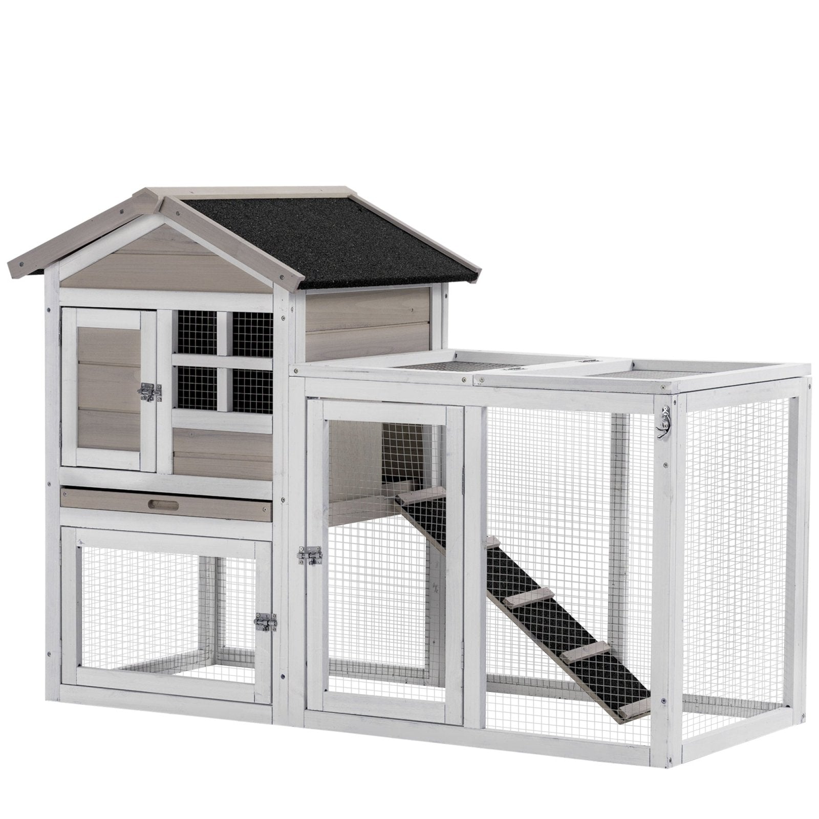 2 in 1 Rabbit Hutch, Double Main House Guinea Pig Hutch, Wooden Small Animal House with Run Box, Slide - out Tray, Ramp, 259 x - Bedzy UK modern and affordable home furniture England