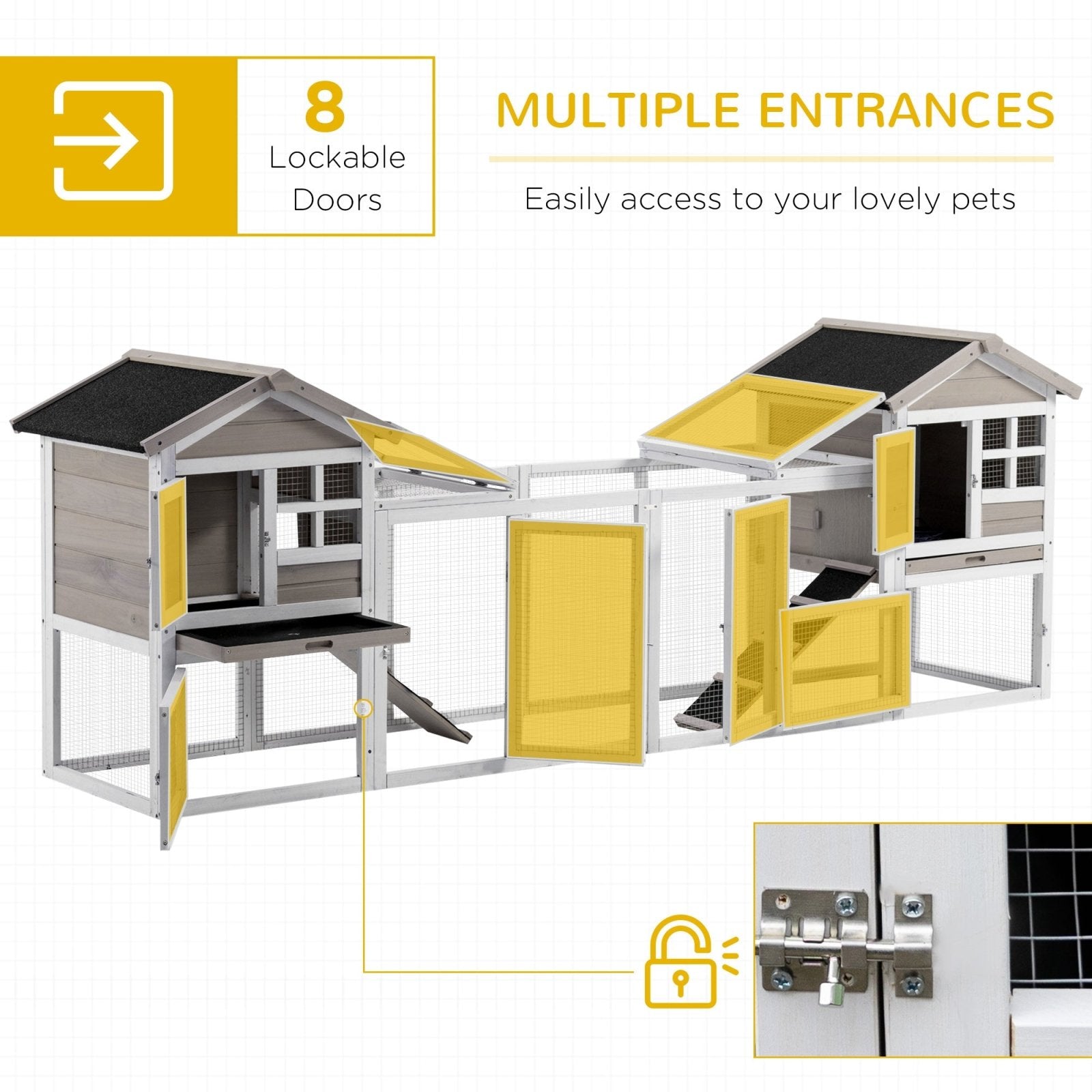 2 in 1 Rabbit Hutch, Double Main House Guinea Pig Hutch, Wooden Small Animal House with Run Box, Slide - out Tray, Ramp, 259 x - Bedzy UK modern and affordable home furniture England