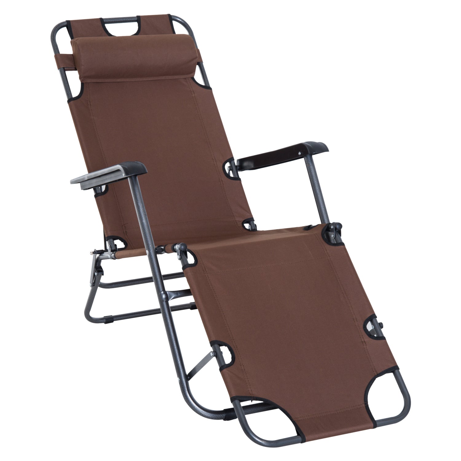 2 in 1 Sun Lounger Folding Reclining Chair Garden Outdoor Camping Adjustable Back with Pillow (Brown) - Bedzy UK modern and affordable home furniture England