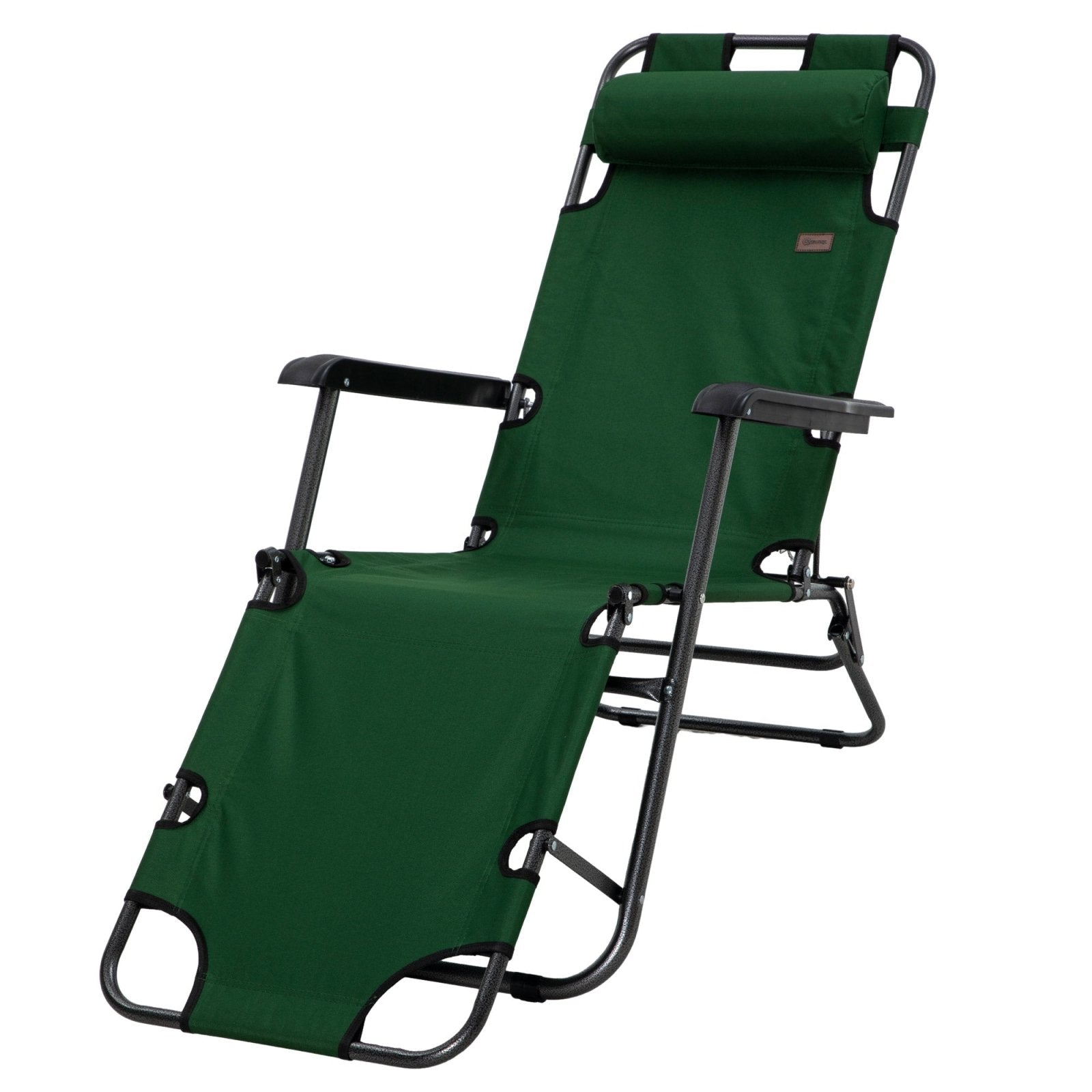 2 in 1 Sun Lounger Folding Reclining Chair Garden Outdoor Camping Adjustable Back with Pillow, Green - Bedzy UK modern and affordable home furniture England