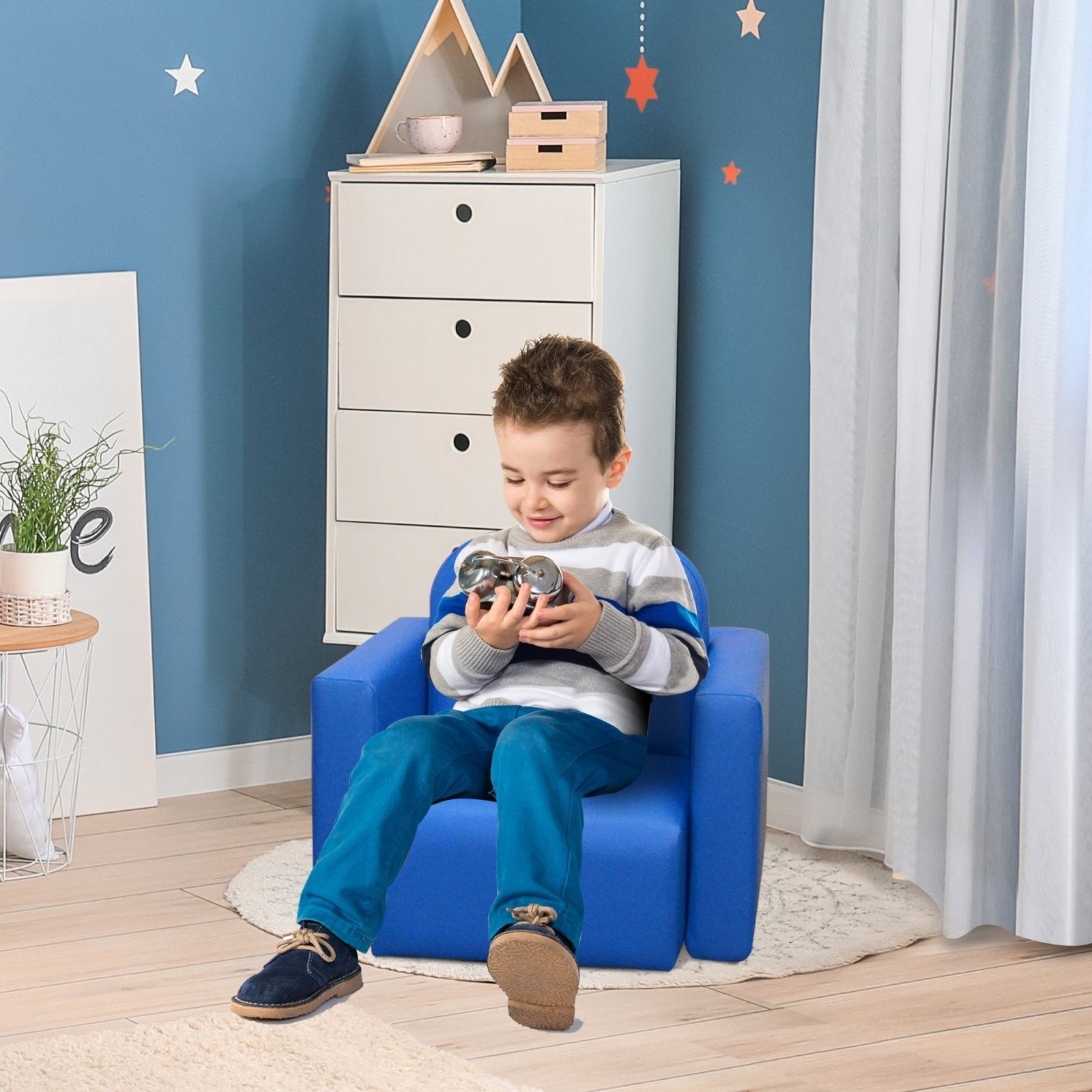 2 In 1 Toddler Sofa Chair, 48 x 44 x 41 cm, for Game Relax Playroom, Blue - Bedzy UK modern and affordable home furniture England