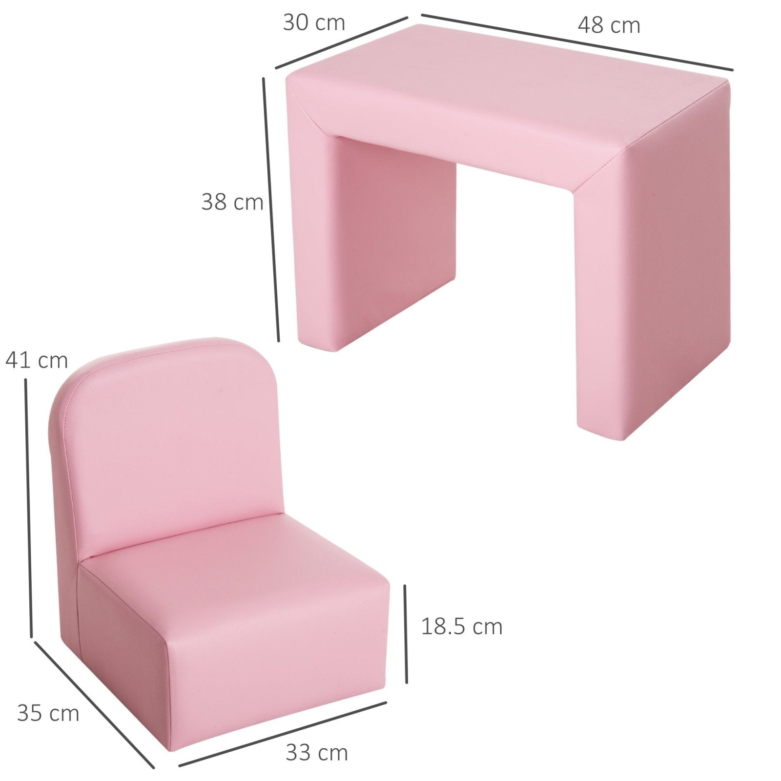 2 In 1 Toddler Sofa Chair, 48 x 44 x 41 cm, for Game Relax Playroom, Pink - Bedzy UK modern and affordable home furniture England