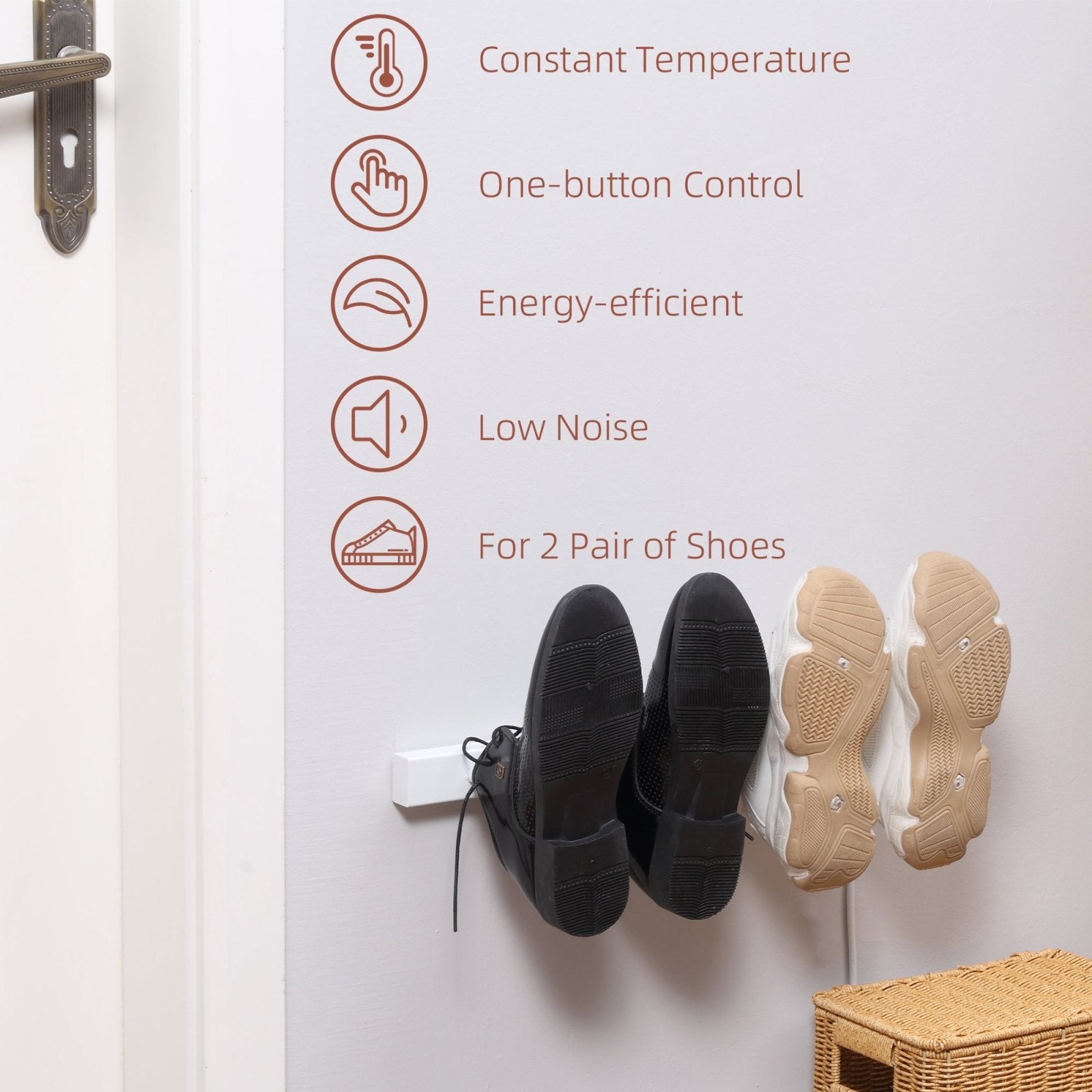 2 Pairs Electric Shoe Dryer, Wall Mounted Shoe Warmers with Constant Temperature for Boots, Leather Shoes, Socks, White - Bedzy UK modern and affordable home furniture England